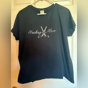 Black Hockey Mom T-Shirt with Rhinestone Design